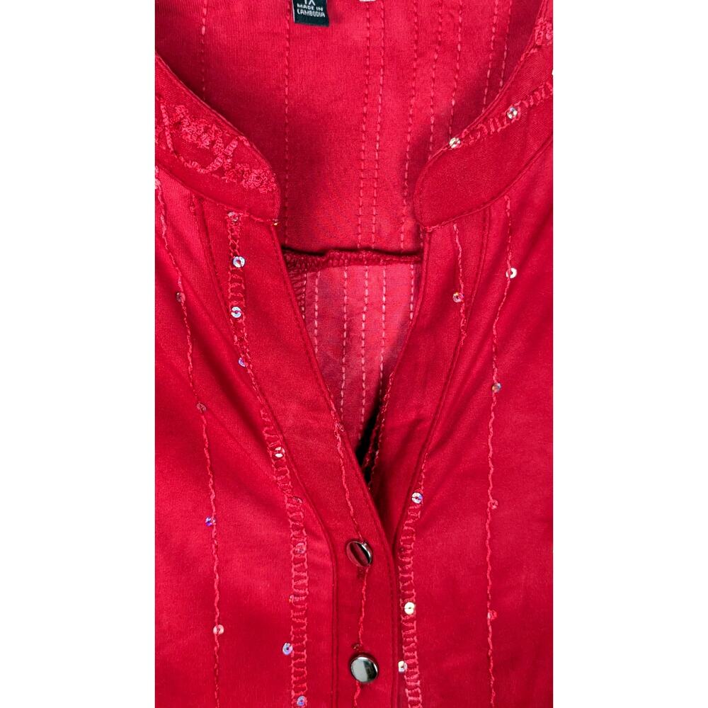 Ava & Grace 1X Boho Embellished Tunic Red Sequin Embroidered Tab Sleeve - Picture 3 of 9